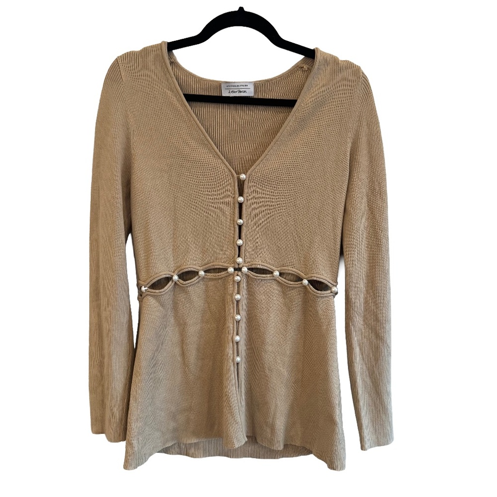 & Other Stories Beige Pearl-Button Long Sleeve Top Small